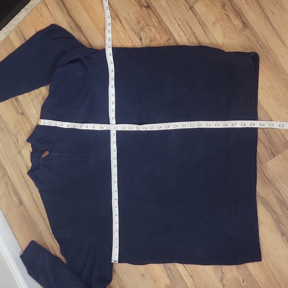 LAND'S END Blue Baumwolle 3/4 Zip Ribbed Cuff/Hem Elbow Pad Pullover Sweater - Picture 7 of 10